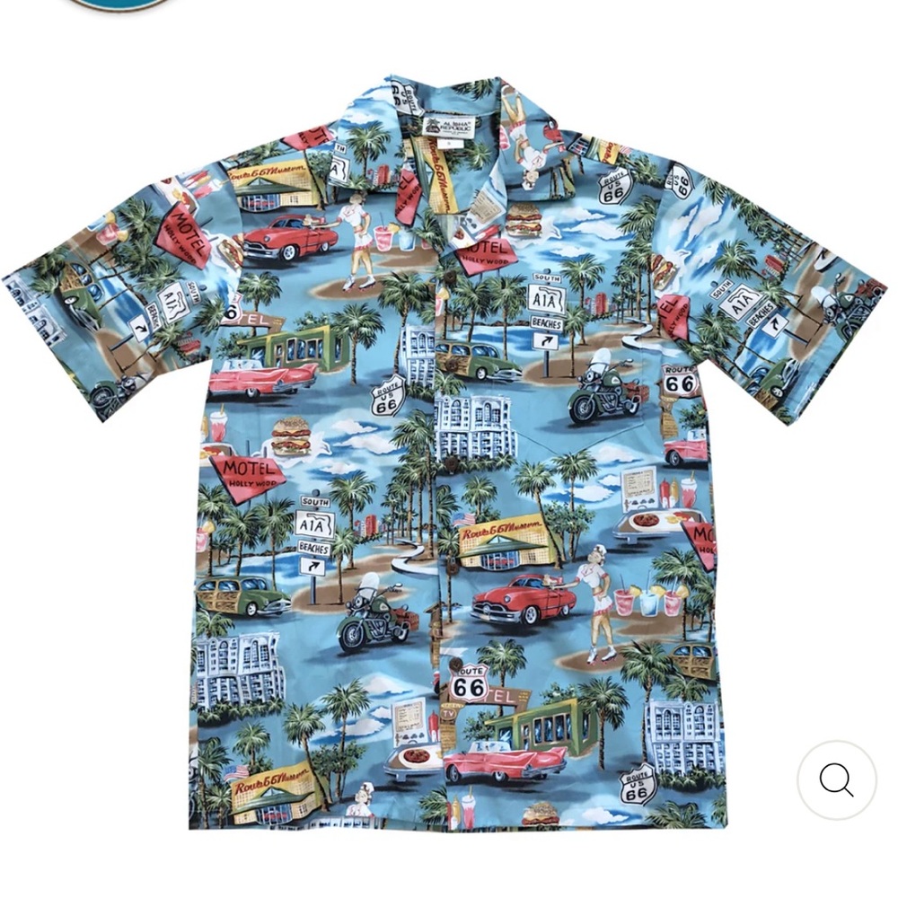 Aloha Republic‎ Hawaiian Shirt 2XL Beach Island Motorcycle Drive-In Car H…